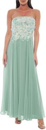 OLEG CASSINI 3D Floral Strapless Tule Gown in Sage/White at Nordstrom Rack, Size X-Large