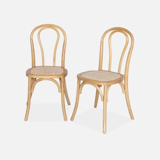 Sweeek Sweeek - Silla De Madera Y Rat&aacute;n Redondeado, Set De 2, Bastille, Natural, 49.5x48x90 Cm