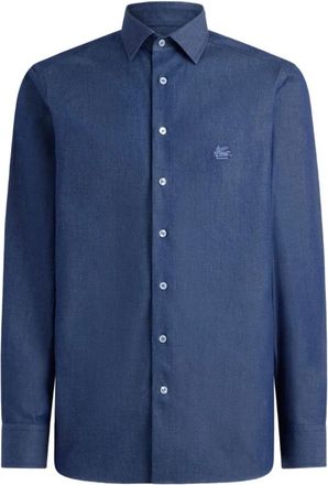 Etro Navy Blauw Katoenen Overhemd Klassiek Ontwerp - Heren - Casual Overhemden - Blauw - 4XL - Katoen - Overhemden