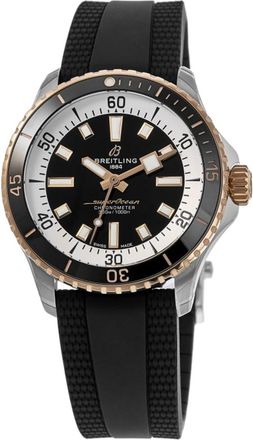 Breitling Superocean Automatic 42 Black Dial 18K Rose Gold Bezel Rubber Strap Mens Watch U17375211B1S1