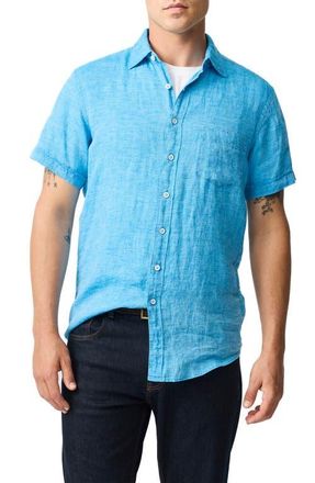 Rodd & Gunn Palm Beach Sports Fit Short Sleeve Linen Button-Up Shirt in Cobalt at Nordstrom, Size Xxx-Large