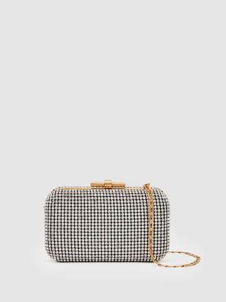 Reiss Silver Crystal-embellished Box Clutch Bag