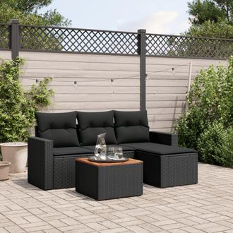 vidaXL Set De Muebles De Jard&iacute;n 5 Pzas Y Cojines Rat&aacute;n Sint&eacute;tico Negro Vidaxl