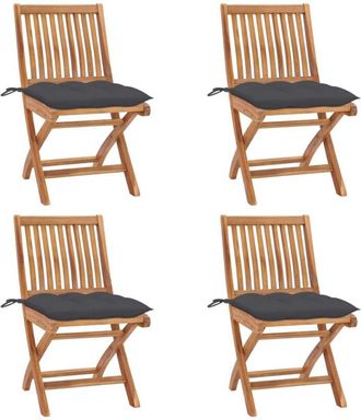 vidaXL Vidaxl - Sillas De Jard&iacute;n Plegables 4 Uds Madera Maciza Teca Con Cojines