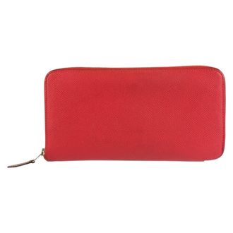 Herm&egrave;s Red Color Epsom Leather Silk Long Wallet (Bi-Fold) (Pre-Owned)