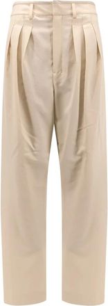 Christophe Lemaire Beige Broek met Haak- en Ritssluiting - Dames - Straight fit broeken - Beige - S - Wol - Broeken