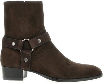 Saint Laurent Dark Brown Wyatt Ankle Boots