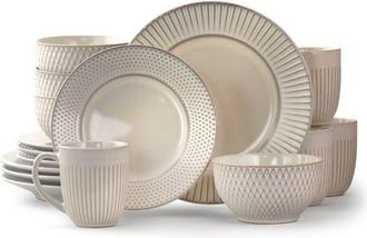 Elama Market Finds 16 Piece Round Stoneware Dinnerware Set in White at Nordstrom