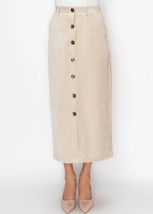 YAL New York Long Cream Skirt with Dark Buttons