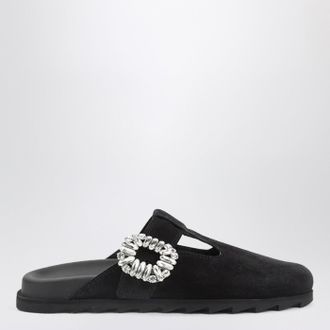 Roger Vivier Black Suede Mule Slidy Viv