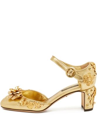 Dolce & Gabbana 60mm Dazzling floral-appliqu&eacute; pumps - Gold