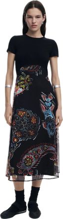 Desigual Paisley Mesh Midi Dress Designed by Mr. Christian Lacroix 25SWVK32 Black
