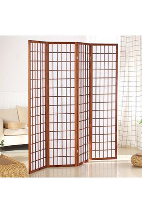 Living and Home 4-Panel Coffee Solid Wood Folding Room Divider Screen
