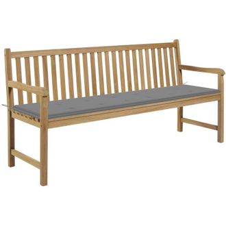 vidaXL Banco De Jard&iacute;n Madera Maciza Teca Con Coj&iacute;n Gris 175 Cm Vidaxl