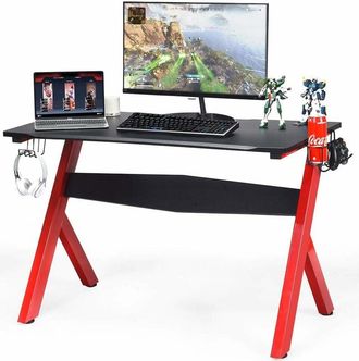 Costway Costway - Escritorio De Gaming, Escritorio Para Ordenador, Mesa Videojuegos Con Portavaso Porta Cascos Y Alfombrilla Para Rat&oacute;n