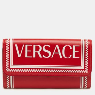 Versace Red/white Leather Logo Flap Continental Wallet