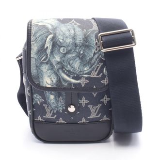 Louis Vuitton Navy Coated Canvas Leather Handbag Shoulder Bag (Pre-Owned)