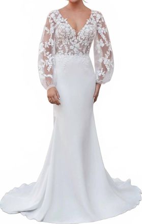 Justin Alexander Riley Stretch Crepe Wedding Dress In Ivory/nude