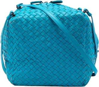 Bottega Veneta Pre-owned Bucket Bags, female, Blue, Size: ONE SIZE Pre-owned Woven Nappa Crossbody Bucket Bag