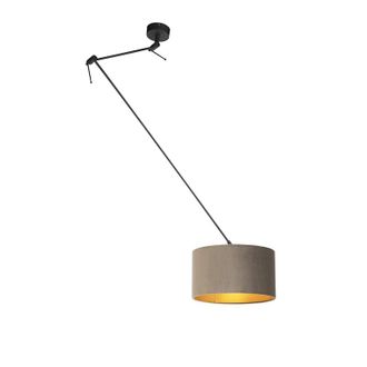 QAZQA R&uacute;stico L&aacute;mpara Colgante Negra Con Pantalla De Terciopelo Topo Con Dorado 35 Cm - Blitz Textil /acero Cil&iacute;ndra /alargada /redonda Adecuado Para Led Ma