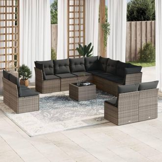 vidaXL Set De Sof&aacute;s De Jard&iacute;n 12 Pzas Con Cojines Rat&aacute;n Sint&eacute;tico Gris Vidaxl