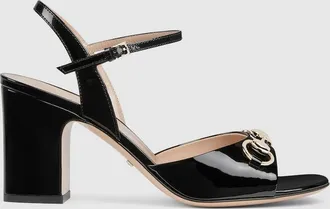 Gucci Womens Horsebit Sandal, Black, Leather
