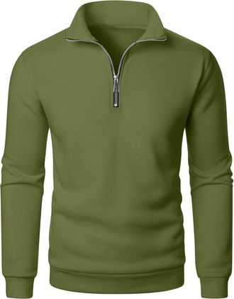 Generic Mens Jumpers Quarter Zip Sweatshirts for Men Stand Collar Long Sleeve Pullover 1/4 Zip Jumpers Mens Plain Classic Fit Sweater Lightweight Work Sweatsh