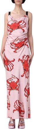 Msgm Msgm, Kleedjes, Dames, Roze, M, Roze Zijden Maxi Jurk met Krab Print