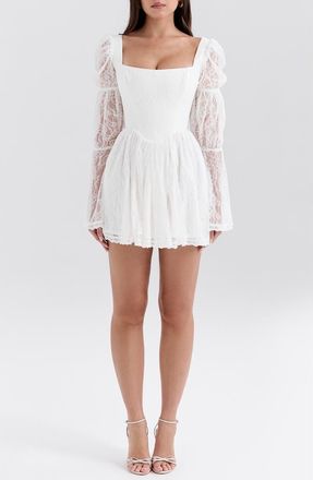 House of CB Sancia Lace Long Sleeve Minidress in White at Nordstrom, Size X-Large A