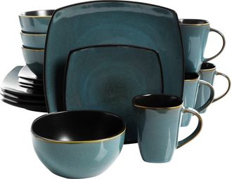 Gibson 16-Piece Soft Square Dinnerware Set in Teal Green