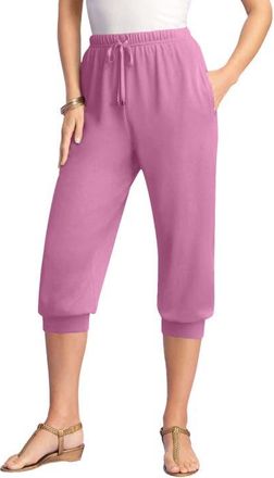 Roaman's Plus Size Soft Knit Capri Pant With Drawstring Waist in Mauve Orchid at Nordstrom, Size Medium