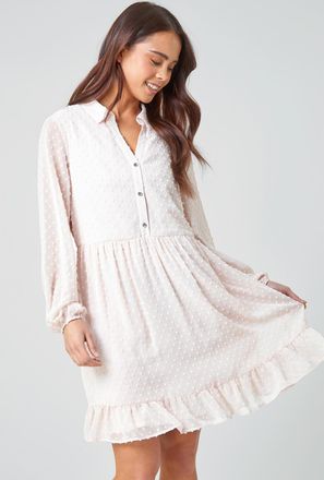 Roman Textured Spot Tiered Frill Hem Dress
