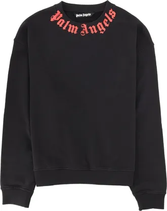 Palm Angels Crew Neck Curved Red Logo Sweatshirt