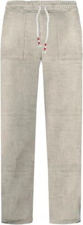 MC2 Saint Barth Linnen lange broek met trekkoordsluiting - Heren - Straight fit broeken - Beige - M - Linnen - Broeken