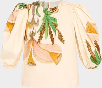 Ulla Johnson Ravena Printed Puff-Sleeve Blouse