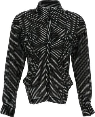 Junya Watanabe Polka-dot Georgette Blouse - Dames - Overhemden - Zwart - M - Polyester - Overhemden