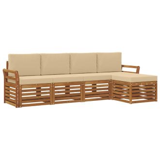 vidaXL Conjunto De Sof&aacute;s De Exterior Con Coj&iacute;n 5 Pcs Natural Y Beige Vidaxl
