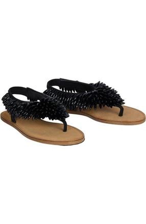 Balmain Flat sandals in suede and beads in Black at Nordstrom, Size 37