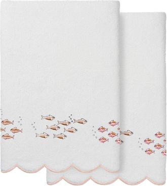 Linum Home Textiles 100% Turkish Cotton Fish School Scallop 2Pc Embellished Bath Towel Set