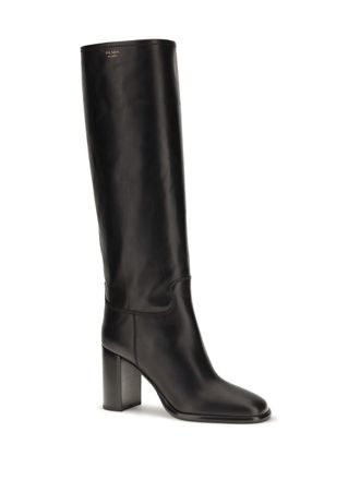 Prada Logo Screen-Printed Leather Boot - Black