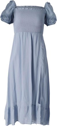 Reformation Smocked Puff Sleeve Dress in Light Blue Viscose