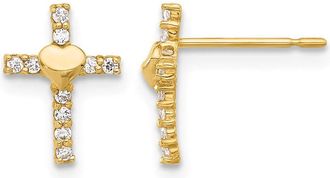 Diamond2Deal 10K Yellow Gold Cubic Zirconia Heart Cross Stud Earrings