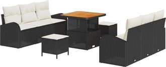 vidaXL Vidaxl - Garden Sofa Set with Cushion 9 pcs Black, Cream 80 x 80 x 71 cm