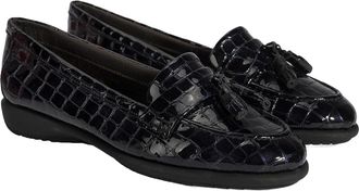 Desa Woman Slip-Ons - Patent Leather Upper, Tassel Detail, Slip-On, Flat Heel, Breathable | Black - 38