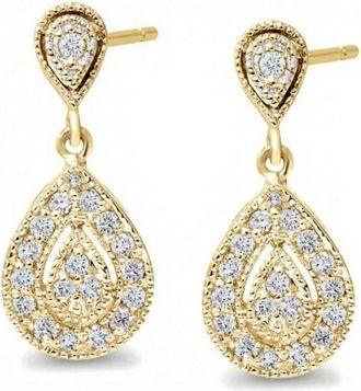 Pompeii3 1/2Ct Diamond Pear Shape Dangle Earrings 5/8 Tall Screw Back