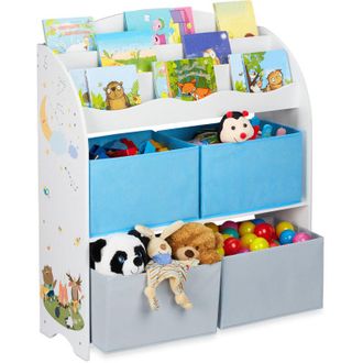 Relaxdays Relaxdays - Estanter&iacute;a Infantil, 4 Cajas Tela, Mueble Juguetes, Librer&iacute;a Ni&ntilde;os, 98 X 82,5 X 30 Cm, Animales, Multicolor