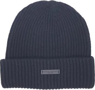 Paolo Pecora Ribbed Beanie - Heren - Hoeden - Zwart - ONE Size - Wol - Accessoires