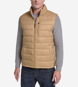 Cole Haan Mens Stand Collar Puffer Vest - Beige Size Medium
