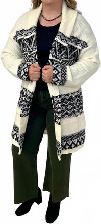 Hem & Thread Aztec Shawl Collar Cardigan In Black/ivory