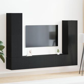 Berkfield Home 4 Piece TV Cabinet Set Wall-mounted Black Oak Engineered Wood